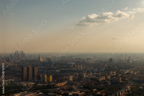 Bird's-eye view of Moscow. View from the viewing restaurant of the Ostankino TV tower.