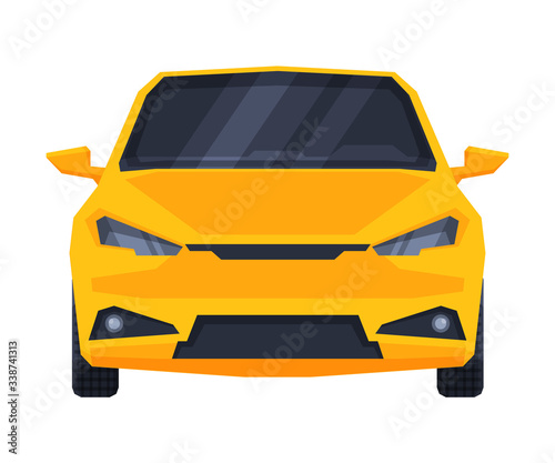 Front View of Yellow Car, Urban City Vehicle Flat Vector Illustration