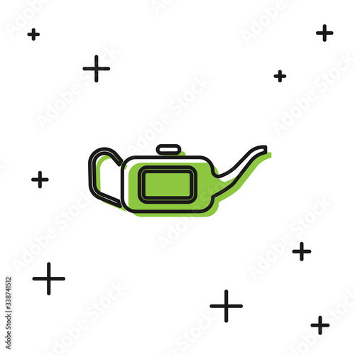 Black Canister for motor machine oil icon isolated on white background. Oil gallon. Oil change service and repair.  Vector Illustration