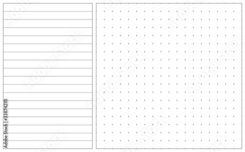 Vector template with lines area and dots area for plans and daily notes. Horizontal orientation of mock-up. for design concepts, presentations, web, identity, prints. Vector illustration.