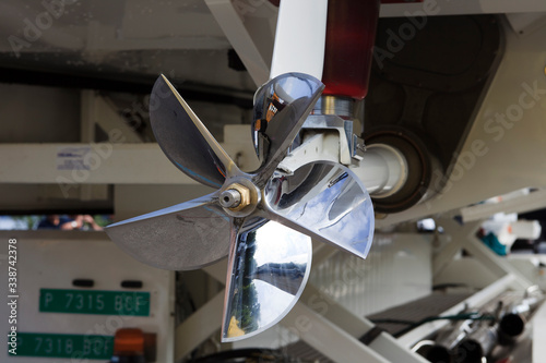 Stresa (VCO), Italy - October 04, 2009: A propeller detail of racing boat at World Offshore Powerboat Championship, Stresa, VCO, Piedmont, Italy. photo