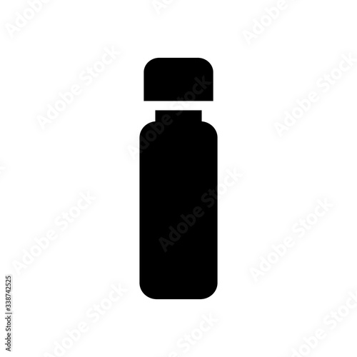 Medicine bottle silhouette, black color vitamin bottle illustration, simple vector icon design