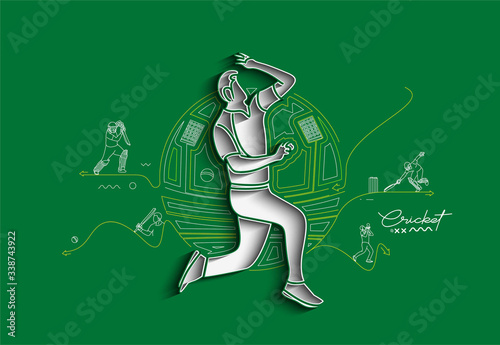 Bowler bowling in cricket championship sports. Line Art design