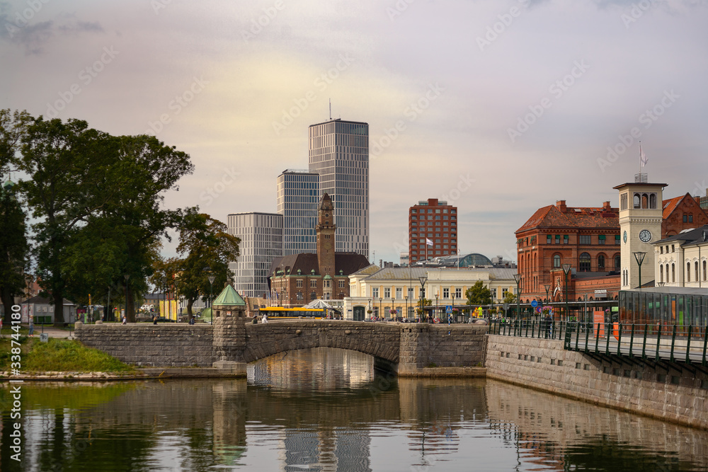 View of Petri Bridge near Malmö Central Station. Malmo, the third largest city in Sweden Background.