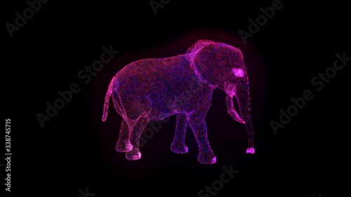 Elephant Hologram Wireframe. Nice 3D Render on a black background