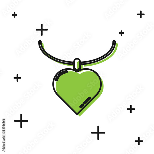 Black Necklace with heart shaped pendant icon isolated on white background. Jewellery decoration. International Happy Women Day.  Vector Illustration