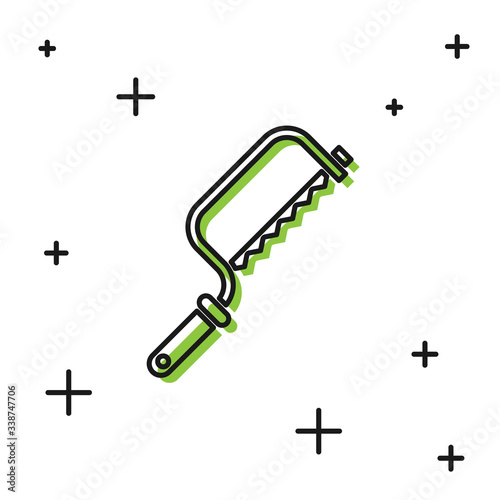Black Hacksaw icon isolated on white background. Metal saw for wood and metal.  Vector Illustration