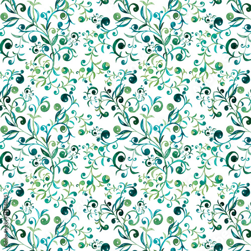 Colorful floral background on white. Watercolor pattern.