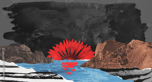 Obraz na plátně Abstract landscape illustration made of cutout paper