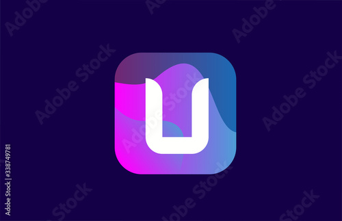 pink blue U alphabet letter logo design icon for company and business