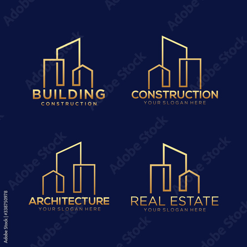building logo design. construction logo design with line art style.