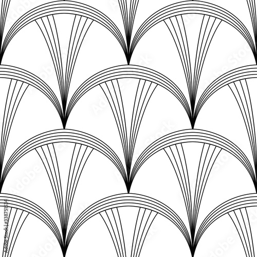 Art Deco Pattern. Fanning seamless black and white background