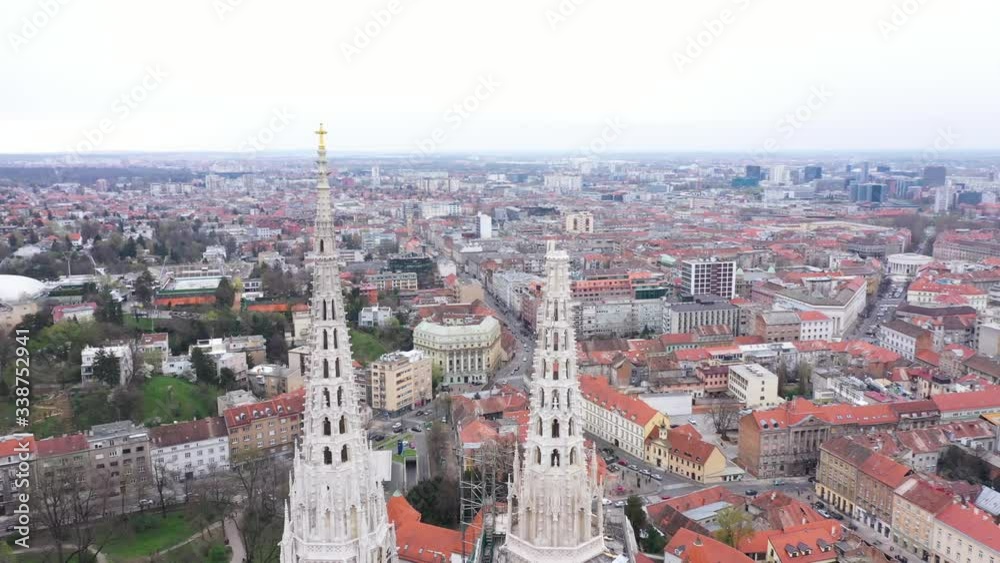 Zagreb Cathedral damaged in Earthquake during COVID19 Corona Virus - Aerial footage Zagreb Cathedral damaged in Earthquake during COVID19 Corona Virus - Aerial footage