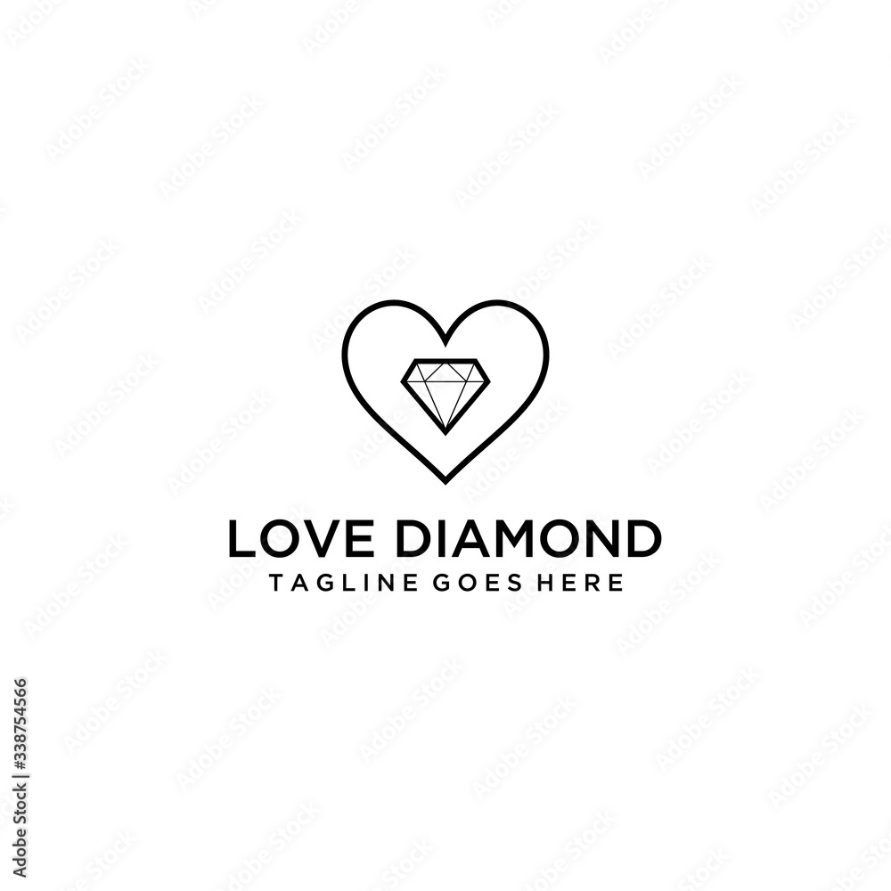 Creative luxury modern stylist Diamond with heart sign logo design vector