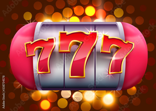 Golden slot machine wins the jackpot. 777 Big win casino concept.