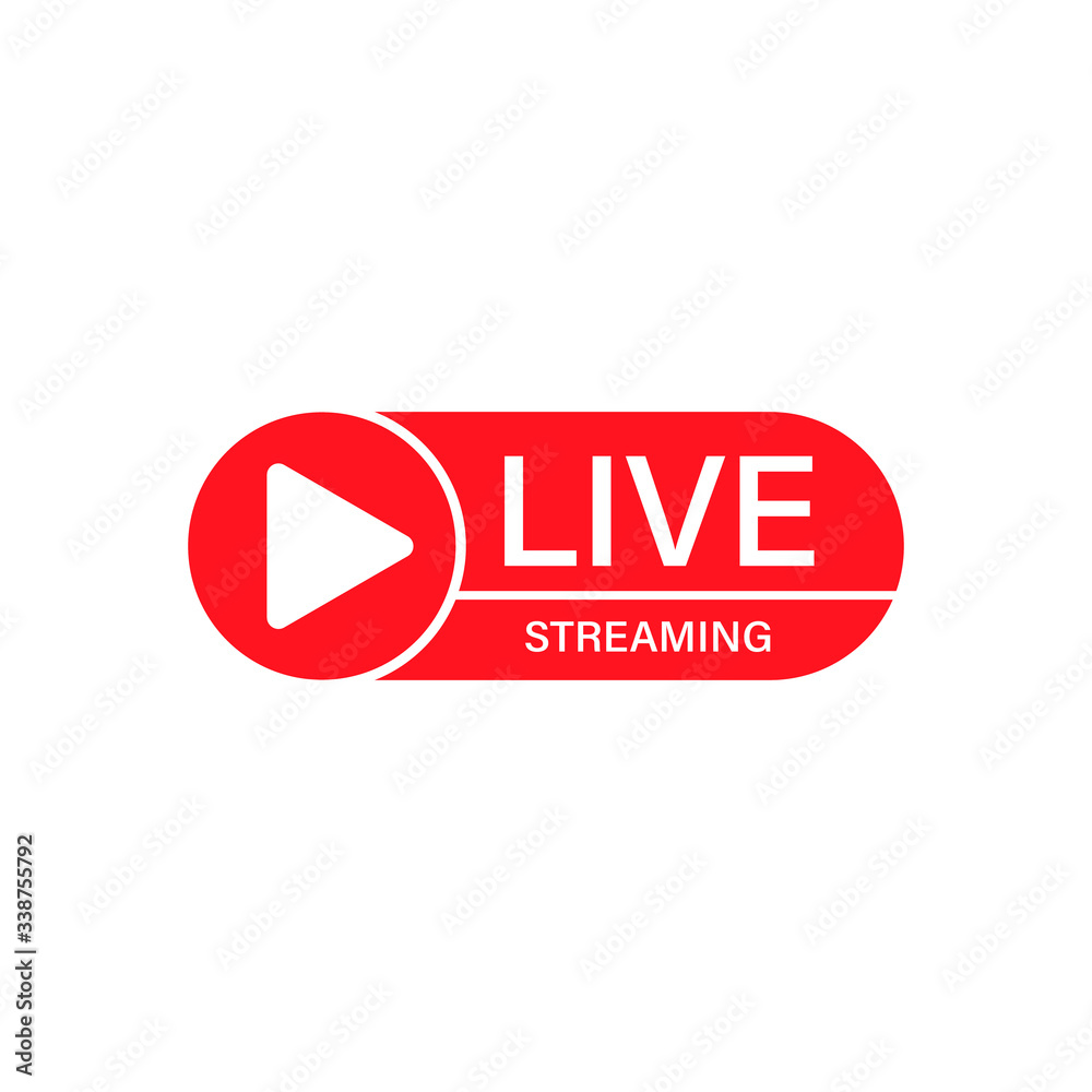 Live stream red vector design element with play button Live stream red vector design element with play button
