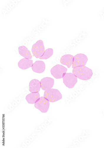 Hand drawn blooming tree flowers on the white background. Paper cutout imitation. Plum blossom textured illustration. Seasonal naive spring card