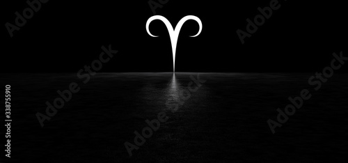 Glowing zodiac sign Aries in the dark space. 3D Rebder photo