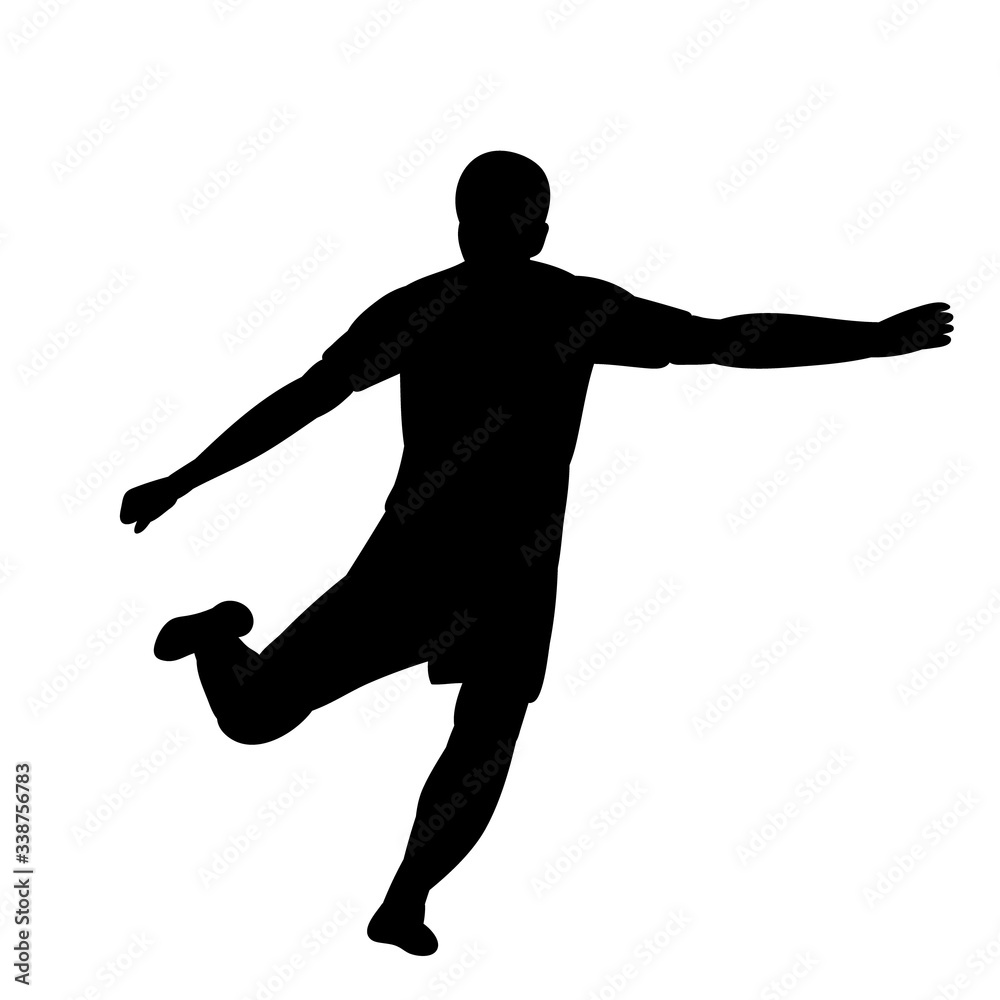 white background, black silhouette of a male soccer player running