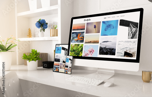 portfolio website on home office setup photo