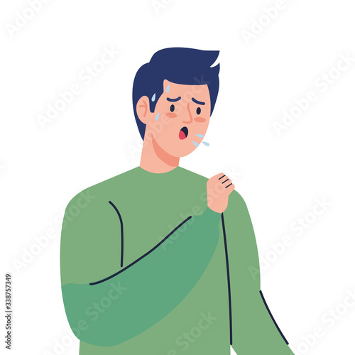 man with cough sick of covid 19 vector illustration design