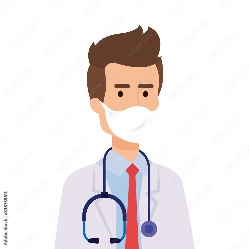 doctor male with face mask isolated icon vector illustration design