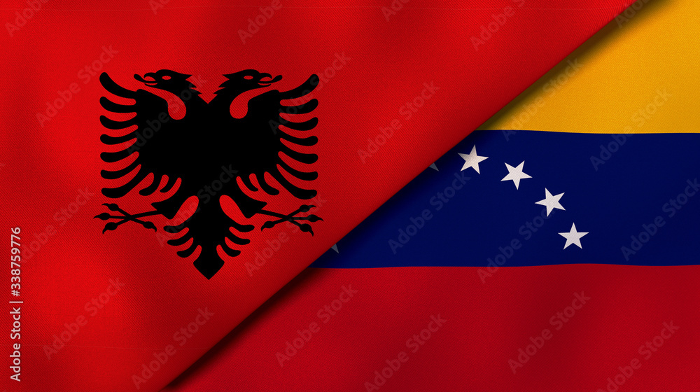 Fototapeta premium The flags of Albania and Venezuela. News, reportage, business background. 3d illustration