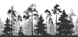 horizontal seamless vector illustration. Pine forest with deer and birds