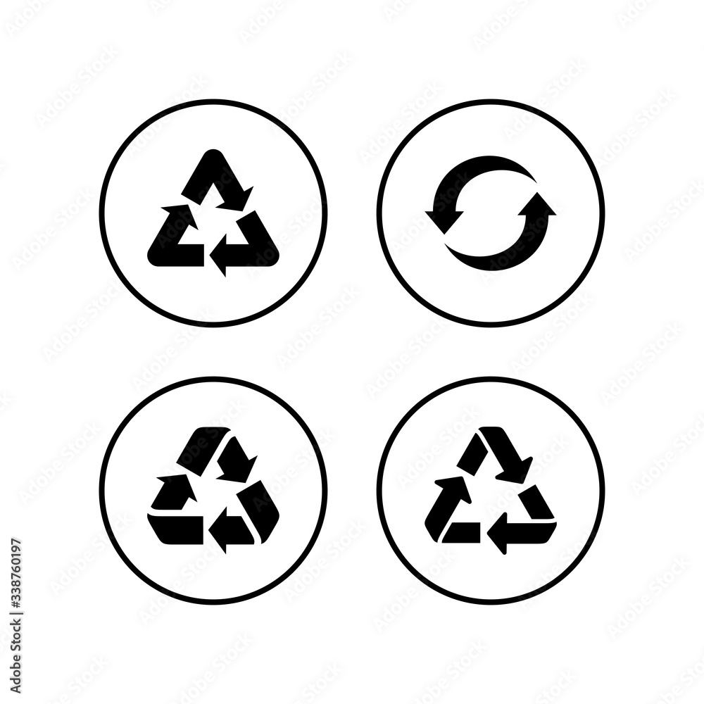 Recycle icons set vector. Recycle and some packaging sign. environment icon Recycle icons set vector. Recycle and some packaging sign. environment icon