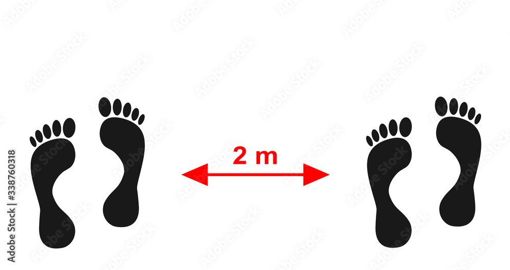Abstand halten, Fußspuren in einer Illustration Abstand halten, Fußspuren in einer Illustration