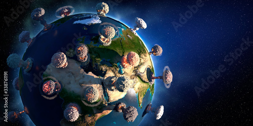 Fototapeta Naklejka Na Ścianę i Meble -  The concept of planet Earth similar to the COVID-19 virus
