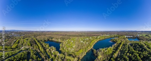 Panoramic aerial picture of local recreation area Oberwaldberg close to the city of Moerfelden-Walldorf near Frankfurt / Main