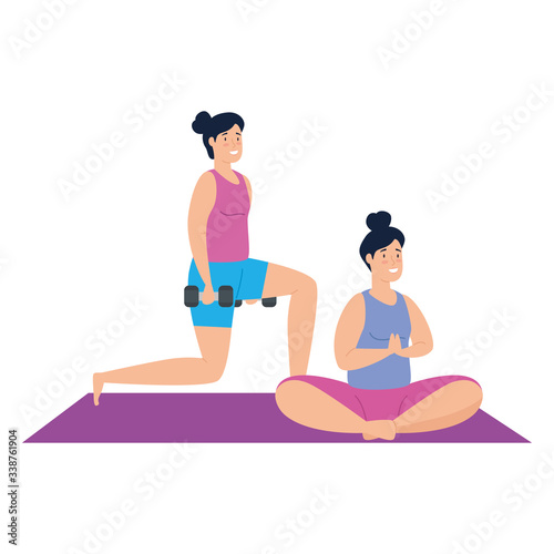 women practicing exercise isolated icon vector illustration design