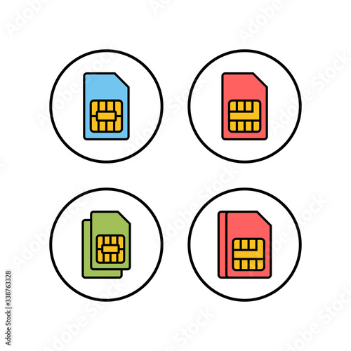 Sim card icons set vector. Mobile slot icon. Mobile cellular phone sim card chip. dual sim