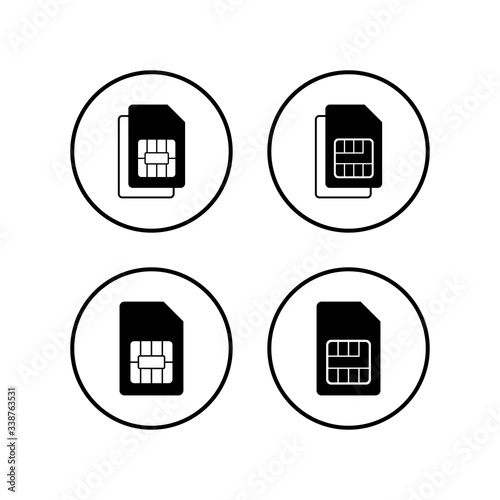 Sim card icons set vector. Mobile slot icon. Mobile cellular phone sim card chip. dual sim