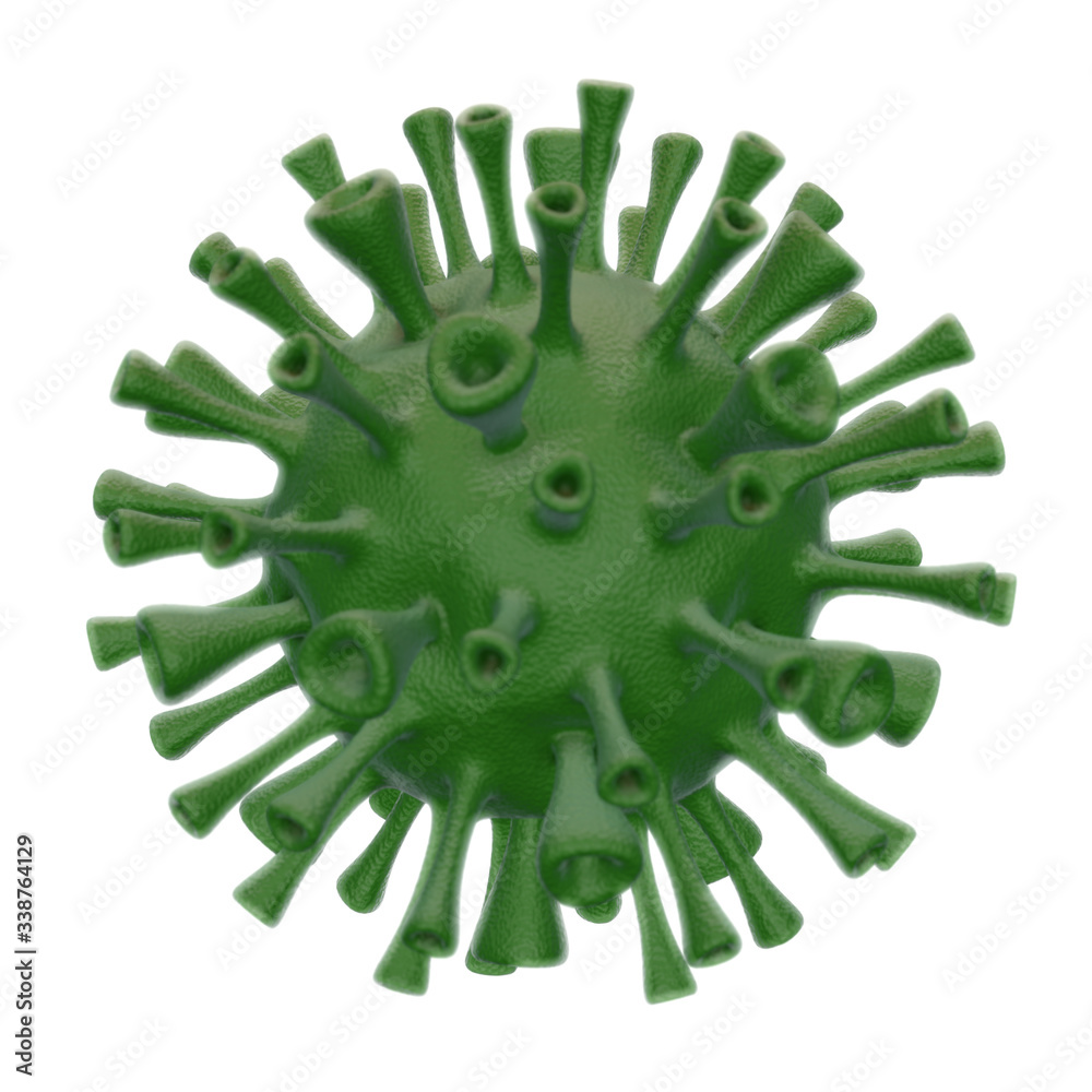 3d rendered illustration of a COVID-19 Coronavirus molecule in green 3d rendered illustration of a COVID-19 Coronavirus molecule in green