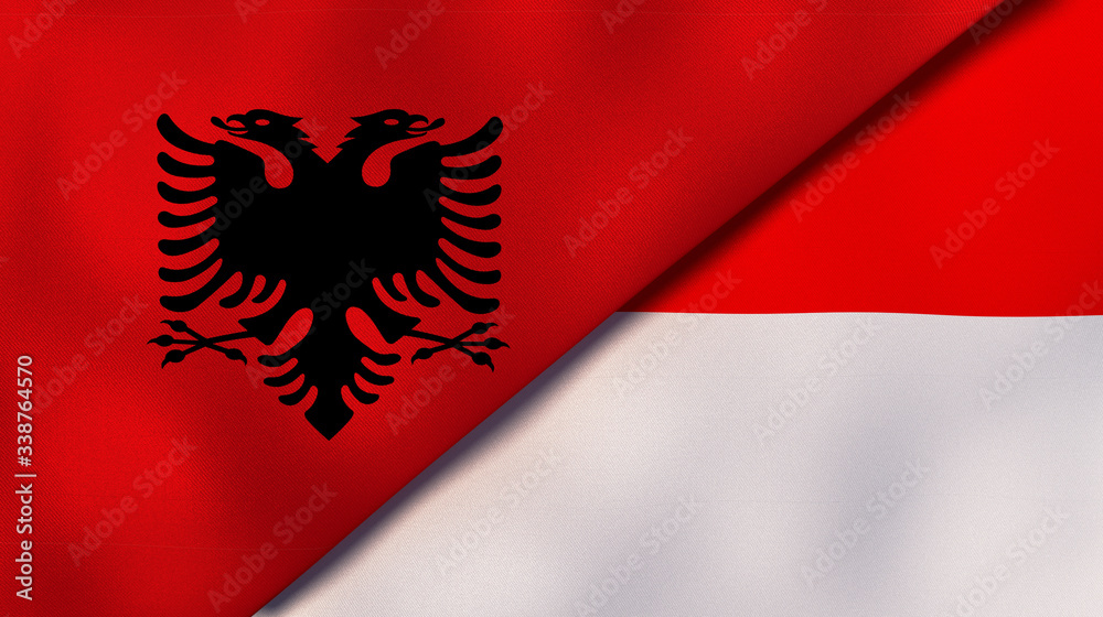 Obraz premium The flags of Albania and Indonesia. News, reportage, business background. 3d illustration
