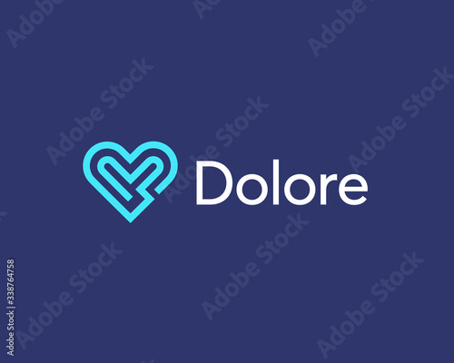 Linear heart vector logo. Valentines day maze medical health logotype.