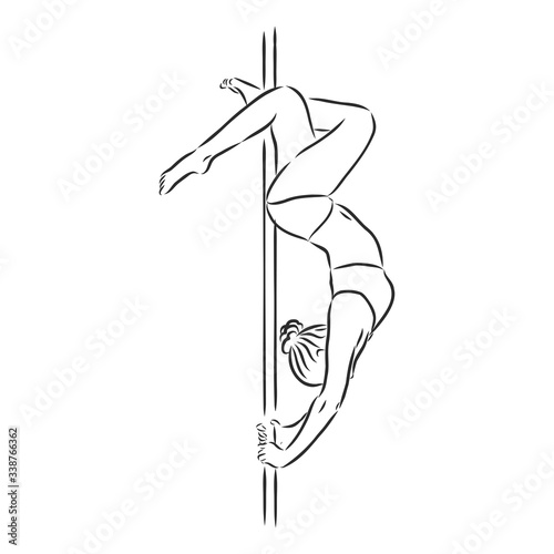 Pole dancer on the pole. Beautiful young woman on the pole. vector sketch illustration
