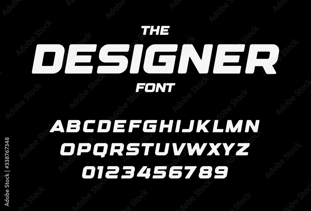Designer letters and numbers set. Bold italic style alphabet. Font for events, promotions, logos, banner, monogram and poster. Vector typography design - obrazy, fototapety, plakaty 