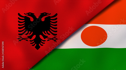 The flags of Albania and Niger. News, reportage, business background. 3d illustration photo