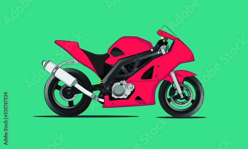 Vector illustration of a red sports motorcycle. Racing Superbike side profile. photo