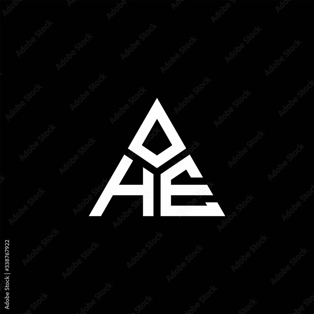 HE monogram logo with 3 pieces shape isolated on triangle HE monogram logo with 3 pieces shape isolated on triangle
