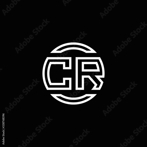 CR logo monogram with negative space circle rounded design template