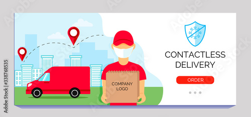 Safe delivery service. Banner food online order. Vector illustration for your business.