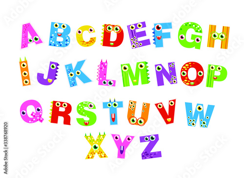 cute monsters ABC alphabet, decorative letters. alphabet for children. Kids learning material. Card for learning alphabet.
