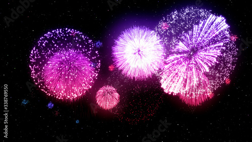 Fireworks Pyrotechnic Festival Holiday Particles 3D illustration background.