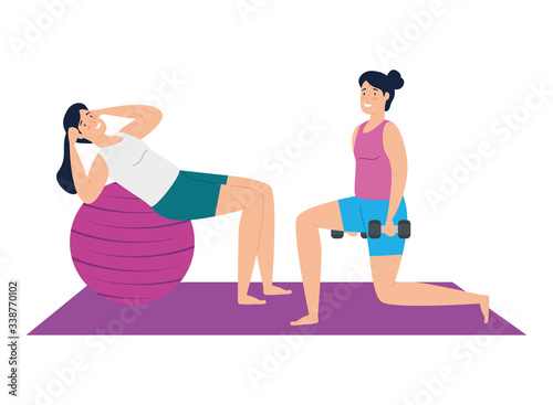 women practicing exercise isolated icon vector illustration design