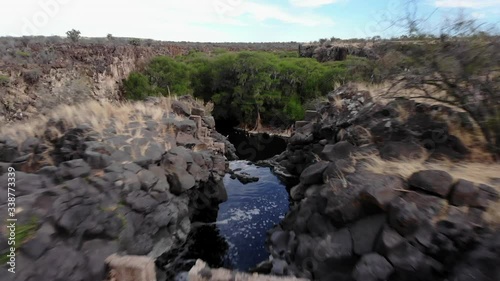 Stablishment shot of El Saltito waterfalls photo