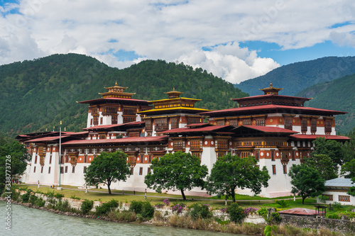 Punakha Dzong, the religious and adminstrative centre of Punakah town near Pho Chu river and Mo River, Bhutan